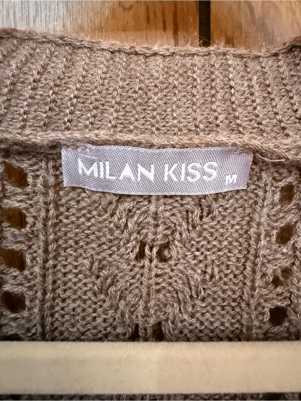 Milan Kiss Women’s Medium Brown Open Knit Longline Button Front Cardigan Sweater - Picture 3 of 7